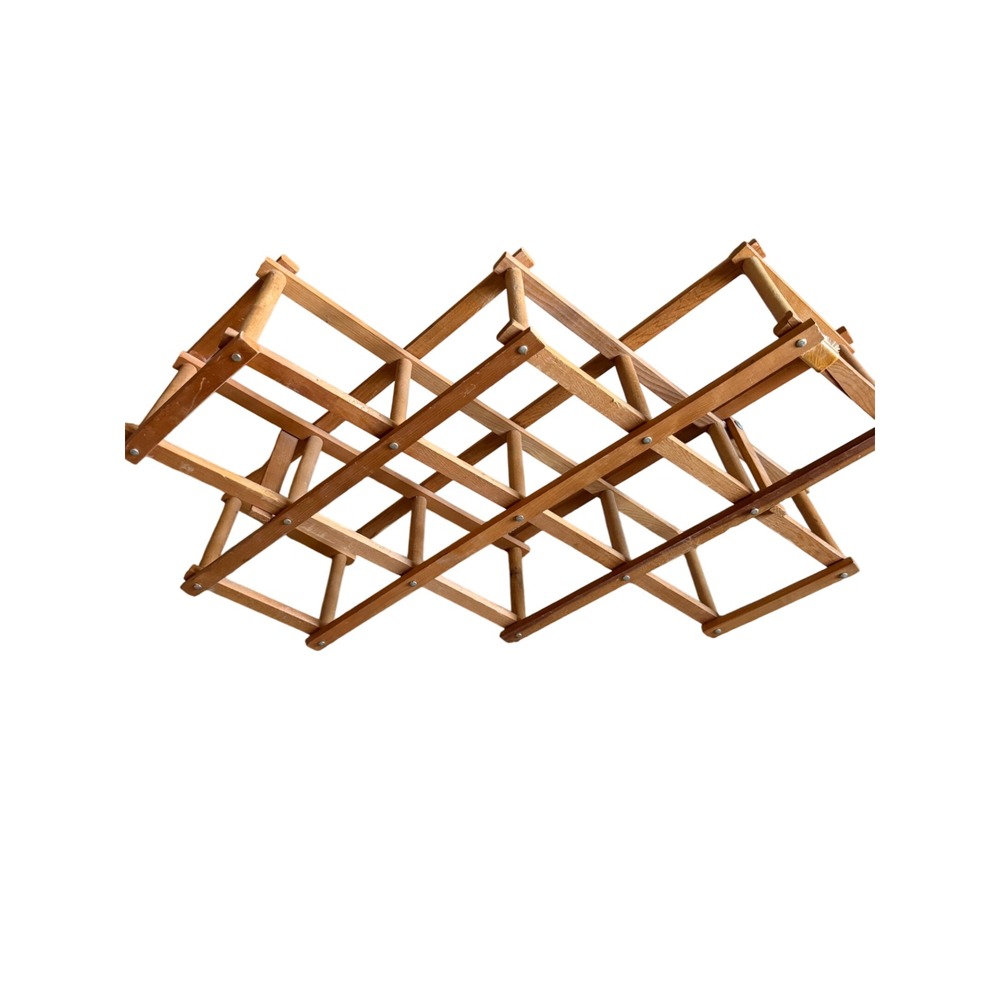 Vintage Wooden Accordion Wine Rack Collapsible 10 Bottle Holder Lattice Natural